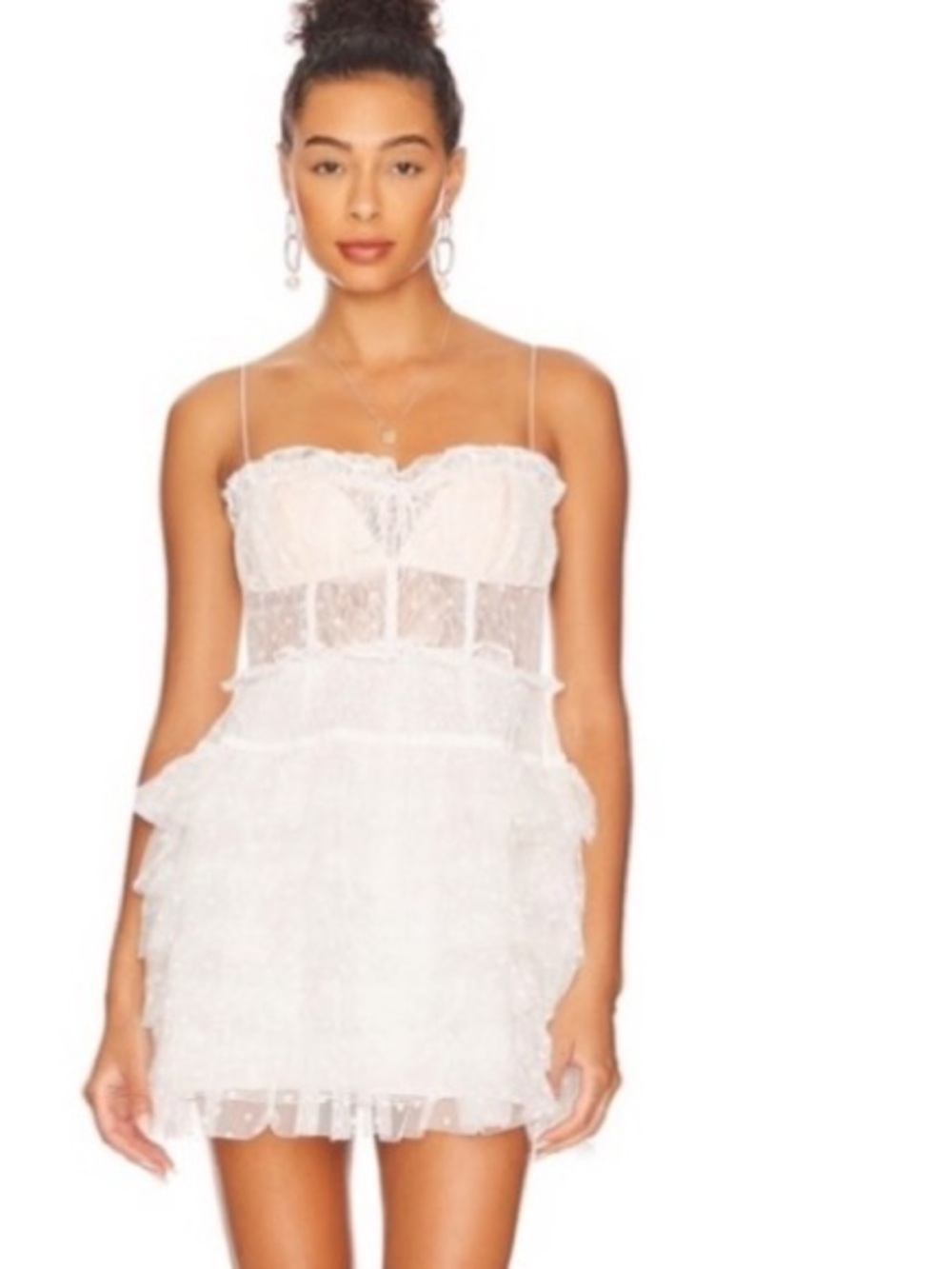 For Love & Lemons White Lace Tiered Dress NWT